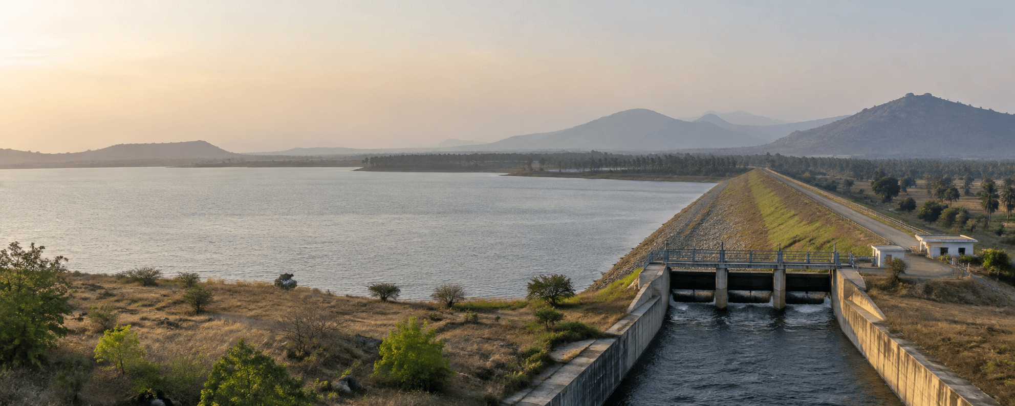 Illustrative view of a reservoir and water-control infrastructure